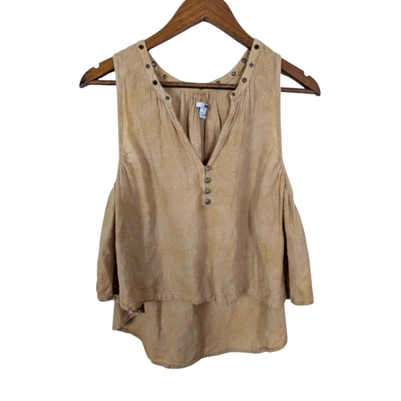 REVOLVE Tops - Amuse Society X Revolve Marielle Cotton Tan Metallic Stripe Bohemian Tank Top